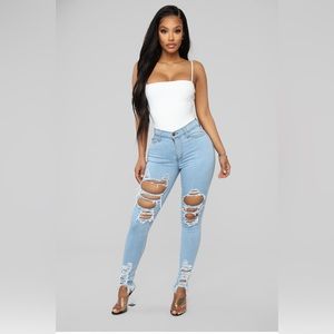 TELL YOUR BOY BYE JEANS- Light Blue Wash